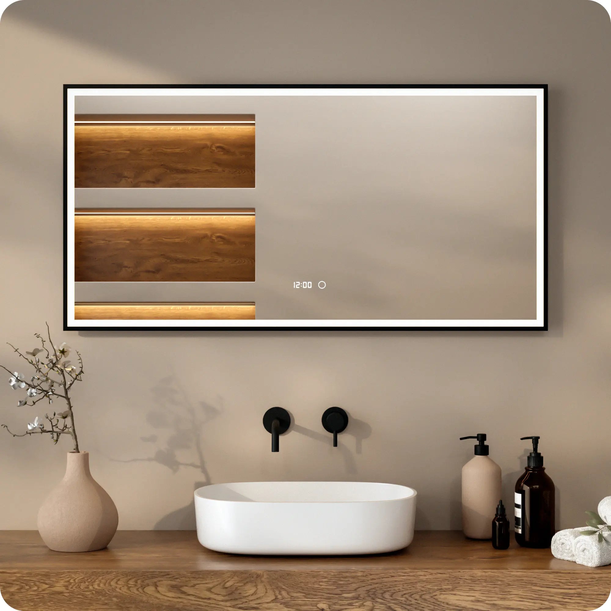 Badkamerspiegel - 120x60 - Rechthoekig - Zwart Frame