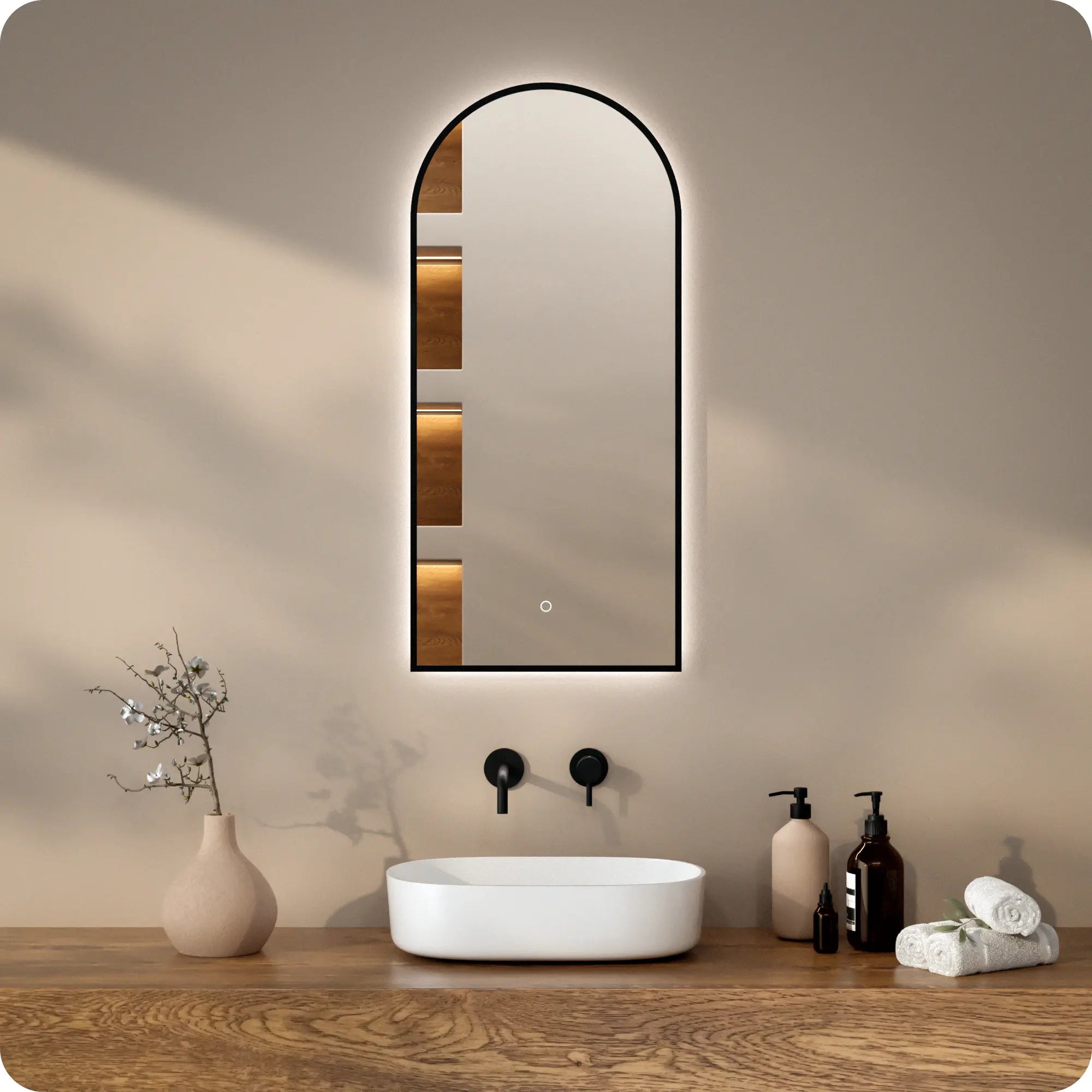 Badkamerspiegel - 45x100 - Arch toog - Zwart Frame - PRE-ORDER