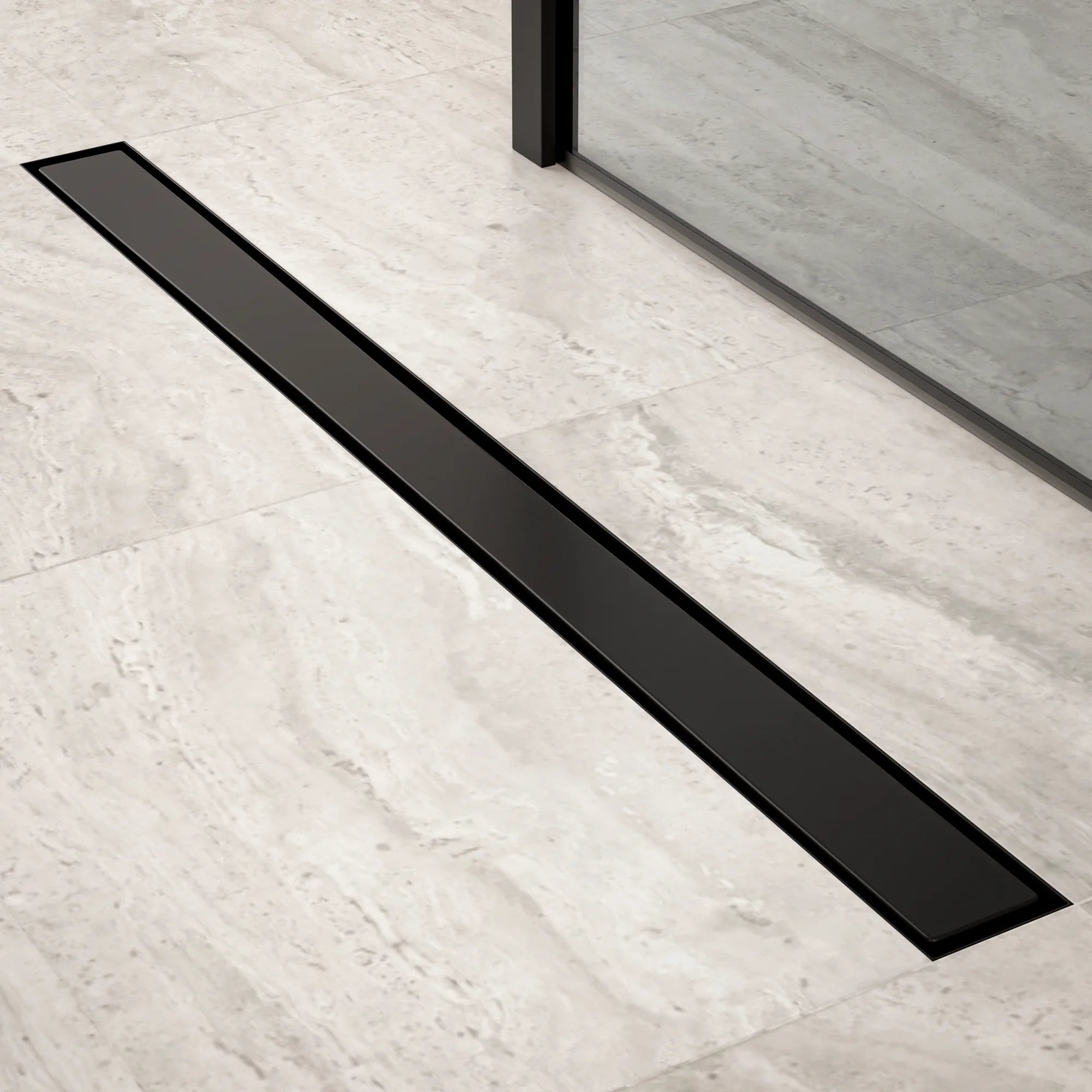 Douchegoot - 90cm- Mat Zwart- Tegelrooster - RVS - Met Flens