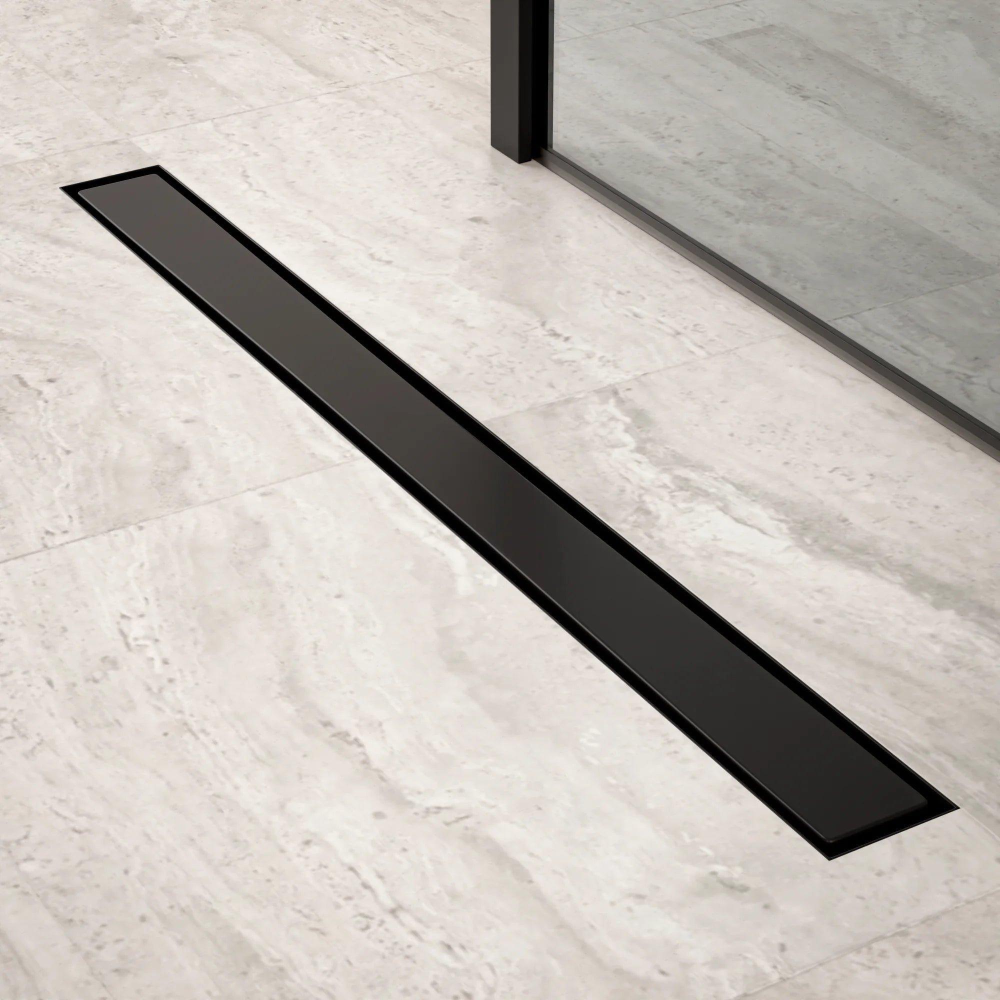 Douchegoot - 80cm - Mat Zwart - Tegelrooster - RVS - Met Flens