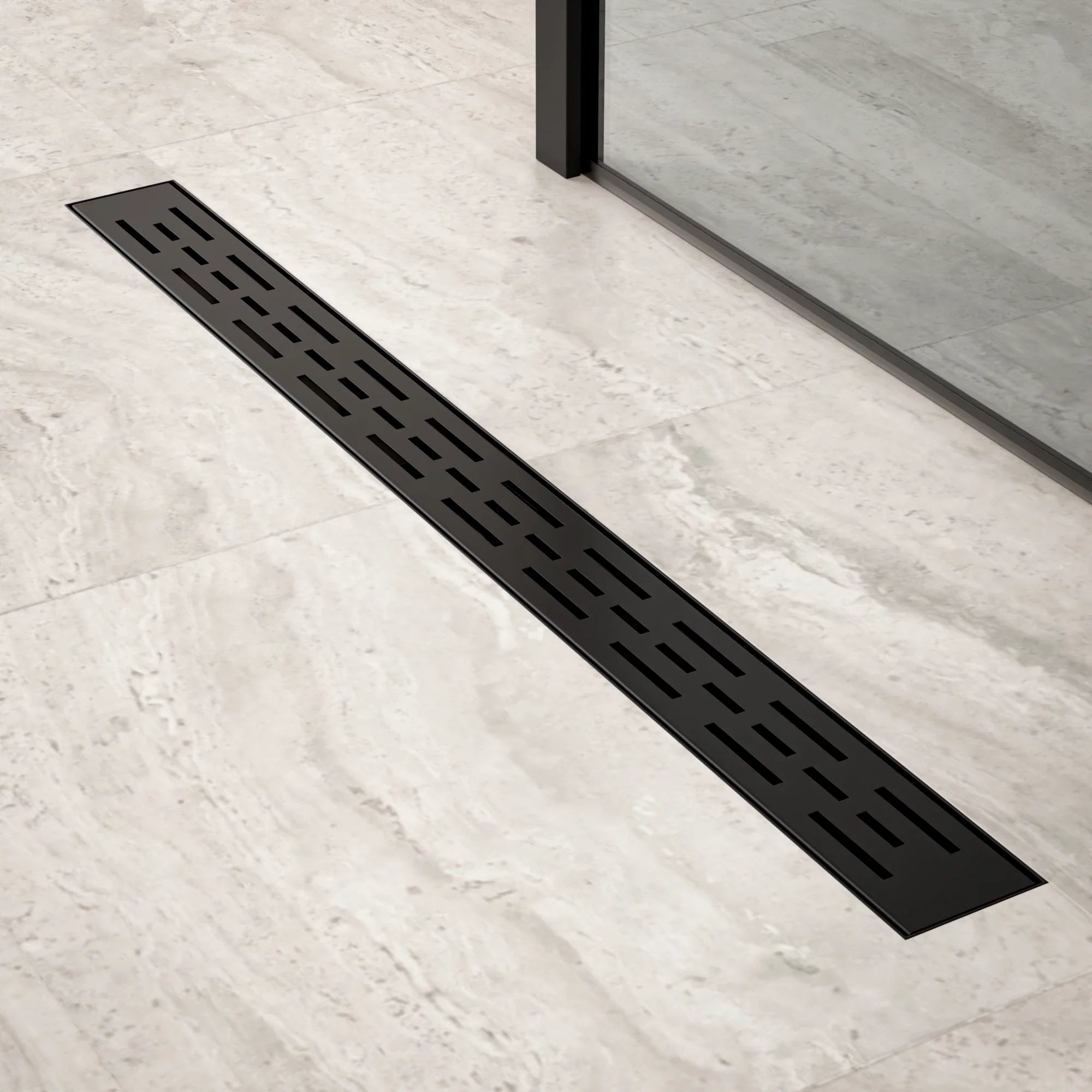 Douchegoot - 80cm - Mat Zwart - Standaard rooster- RVS - Met Flens