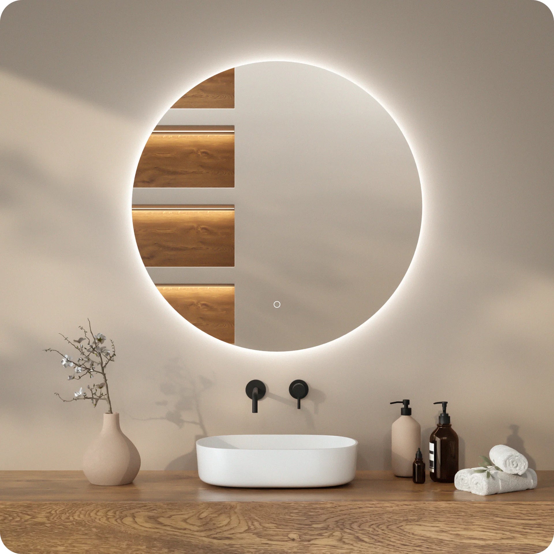 Spiegel rond 80 cm frameloos - .nl - Grootste in elektrische verwarming Officiële Quality Heating