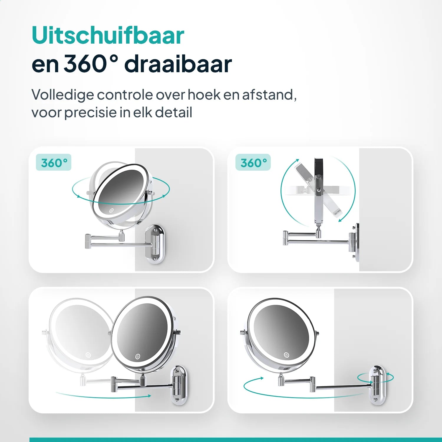 Make-Up Spiegel - Oplaadbaar - Chroom - 1-10x Vergroting