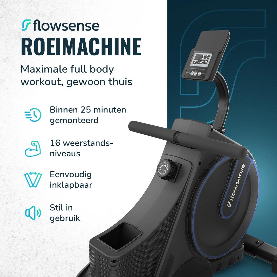 Roeitrainer- 16 Weerstandniveaus - LCD Monitor