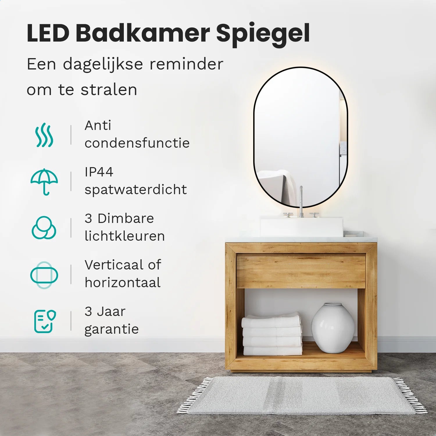 Badkamerspiegel - 90x60cm - Zwart Frame  - PRE-ORDER