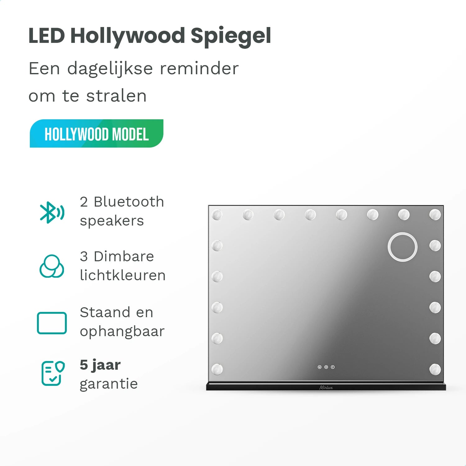 Hollywood Spiegel - Bluetooth Speakers - 80x60cm - Zwart