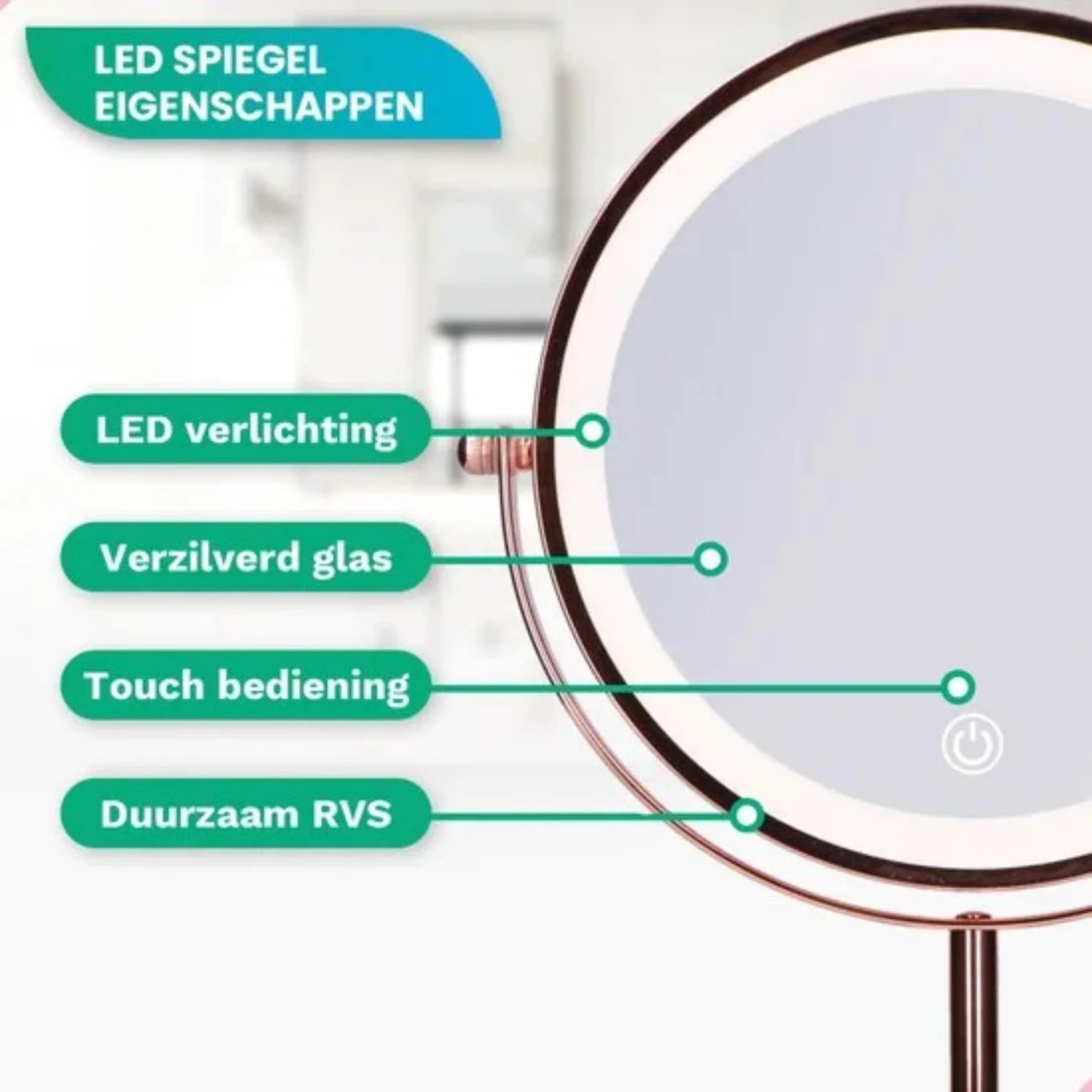 Make-Up Spiegel - Oplaadbaar - Rosé - 1-10x Vergroting