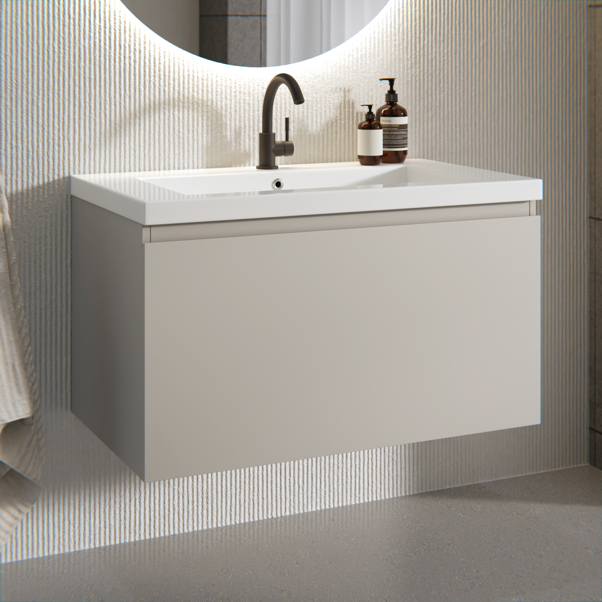 Badkamermeubelset Sova - 80cm - Taupe - Wastafel Wit