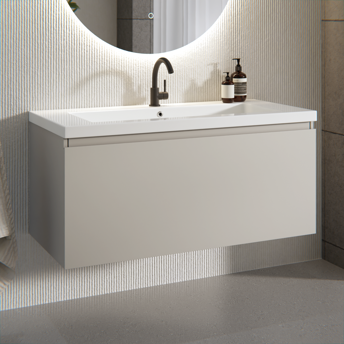 Badkamermeubelset Sena - 100cm - Taupe - Wastafel Wit