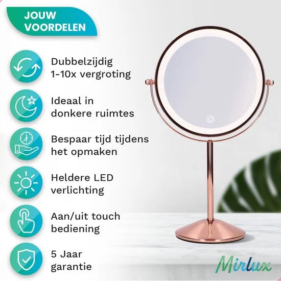 Make-Up Spiegel - Oplaadbaar - Rosé - 1-10x Vergroting