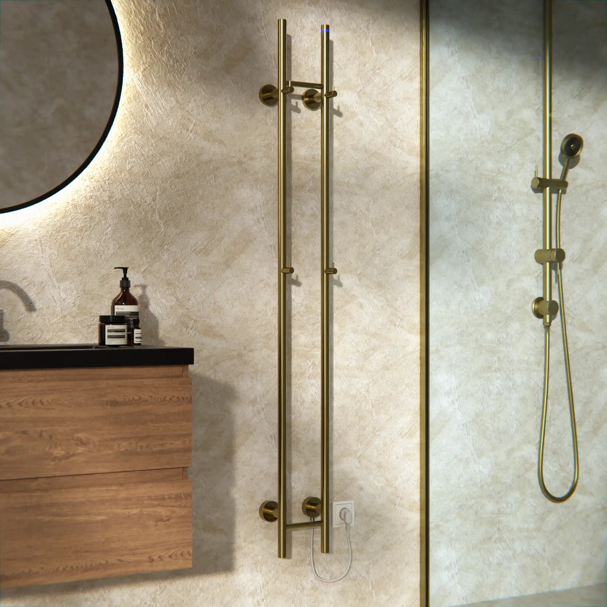 Elektrische Staafhanddoekradiator Dubbel - 70 Watt - 150x16.8 cm - Goud
