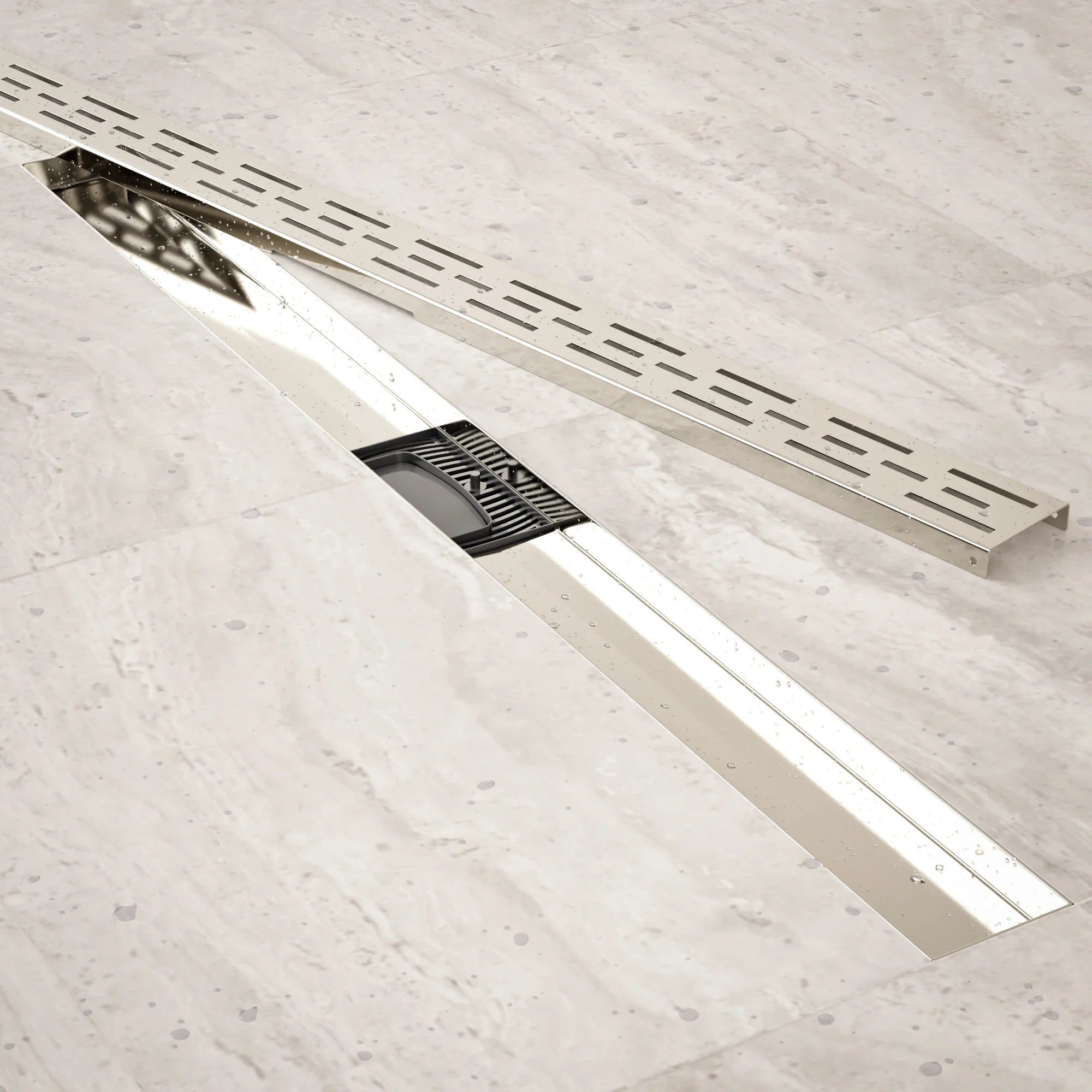 Douchegoot - 90cm - Standaard rooster - RVS - Met Flens