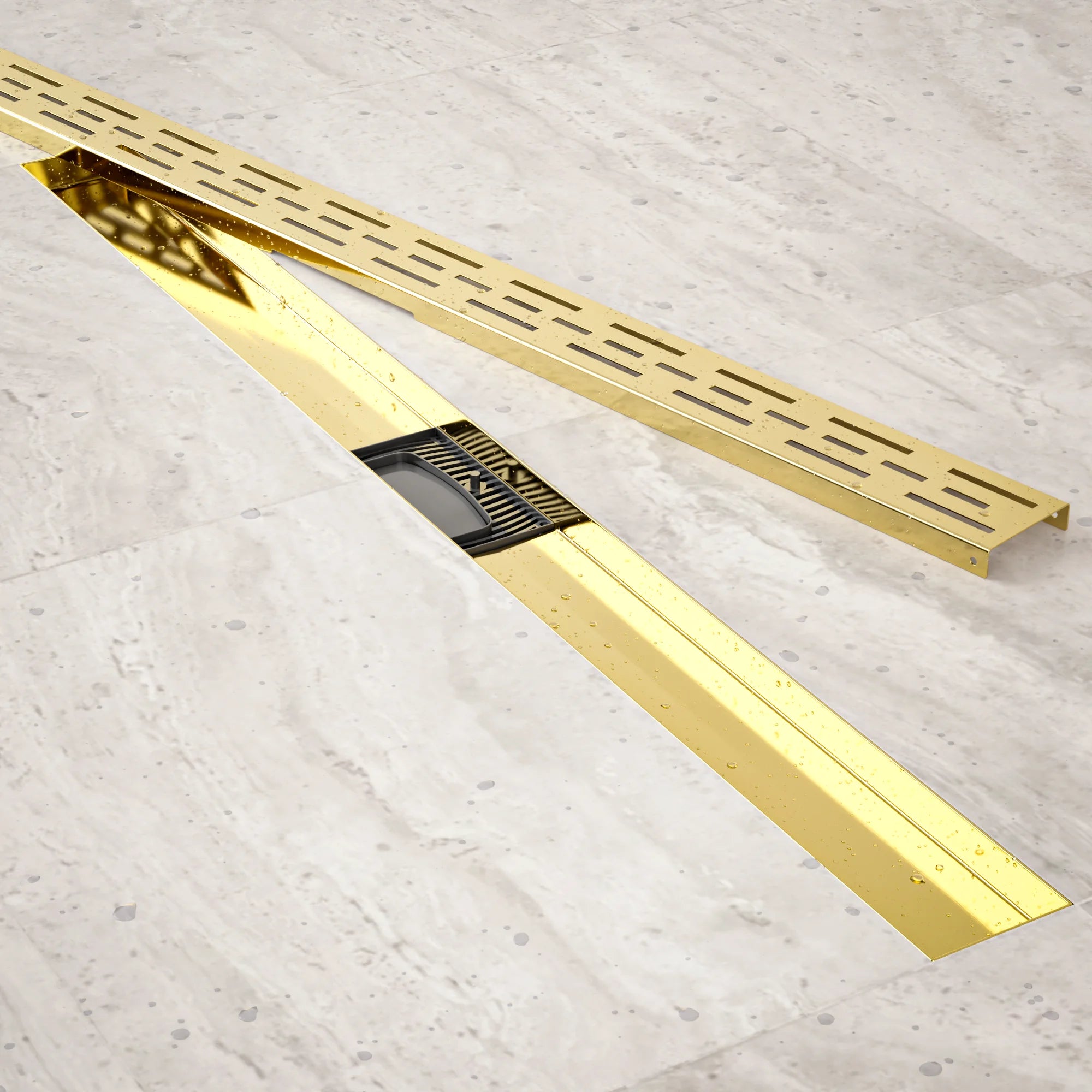 Douchegoot - 90cm- Goud - Standaard rooster - RVS - Met Flens