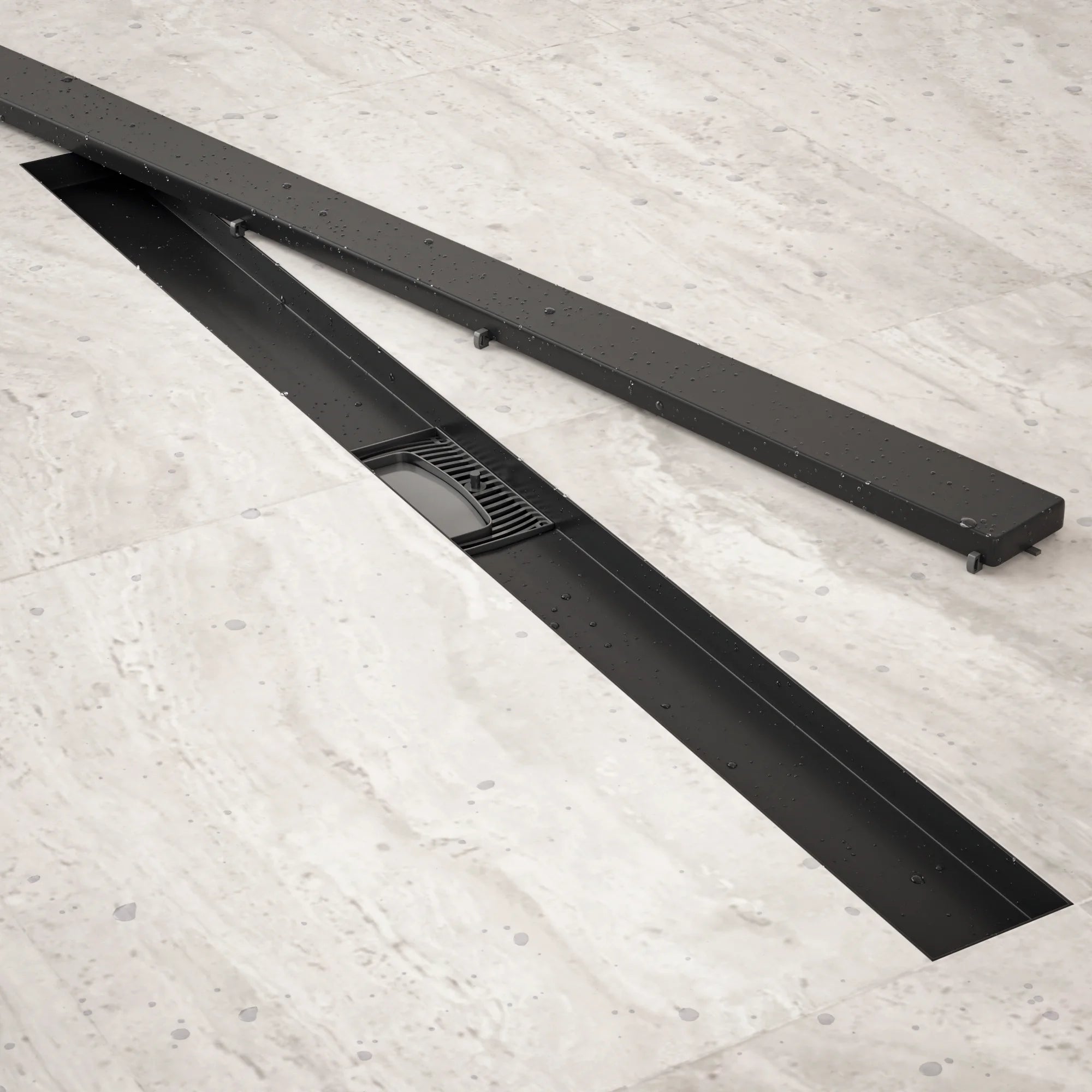 Douchegoot - 90cm- Mat Zwart- Tegelrooster - RVS - Met Flens