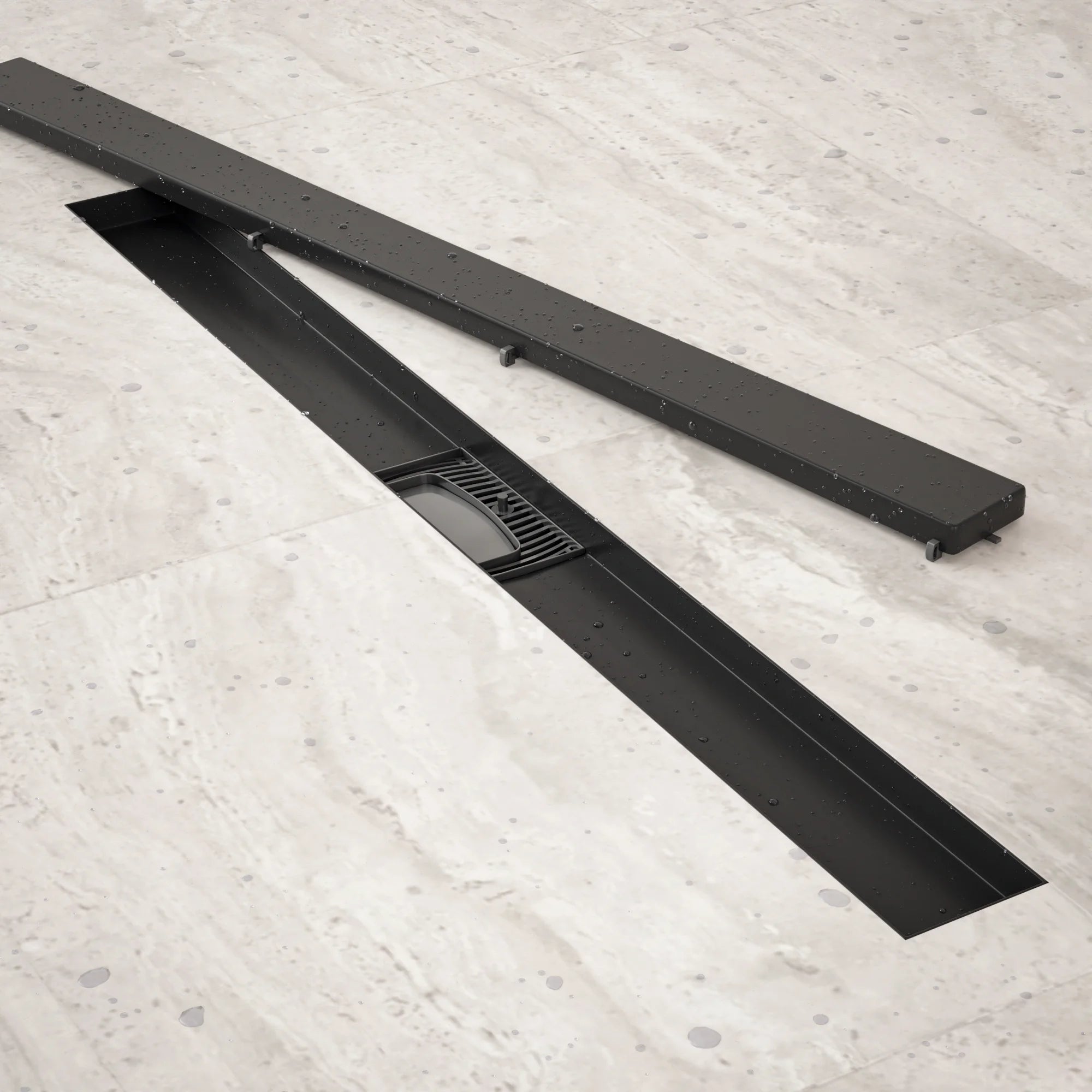 Douchegoot - 80cm - Mat Zwart - Tegelrooster - RVS - Met Flens