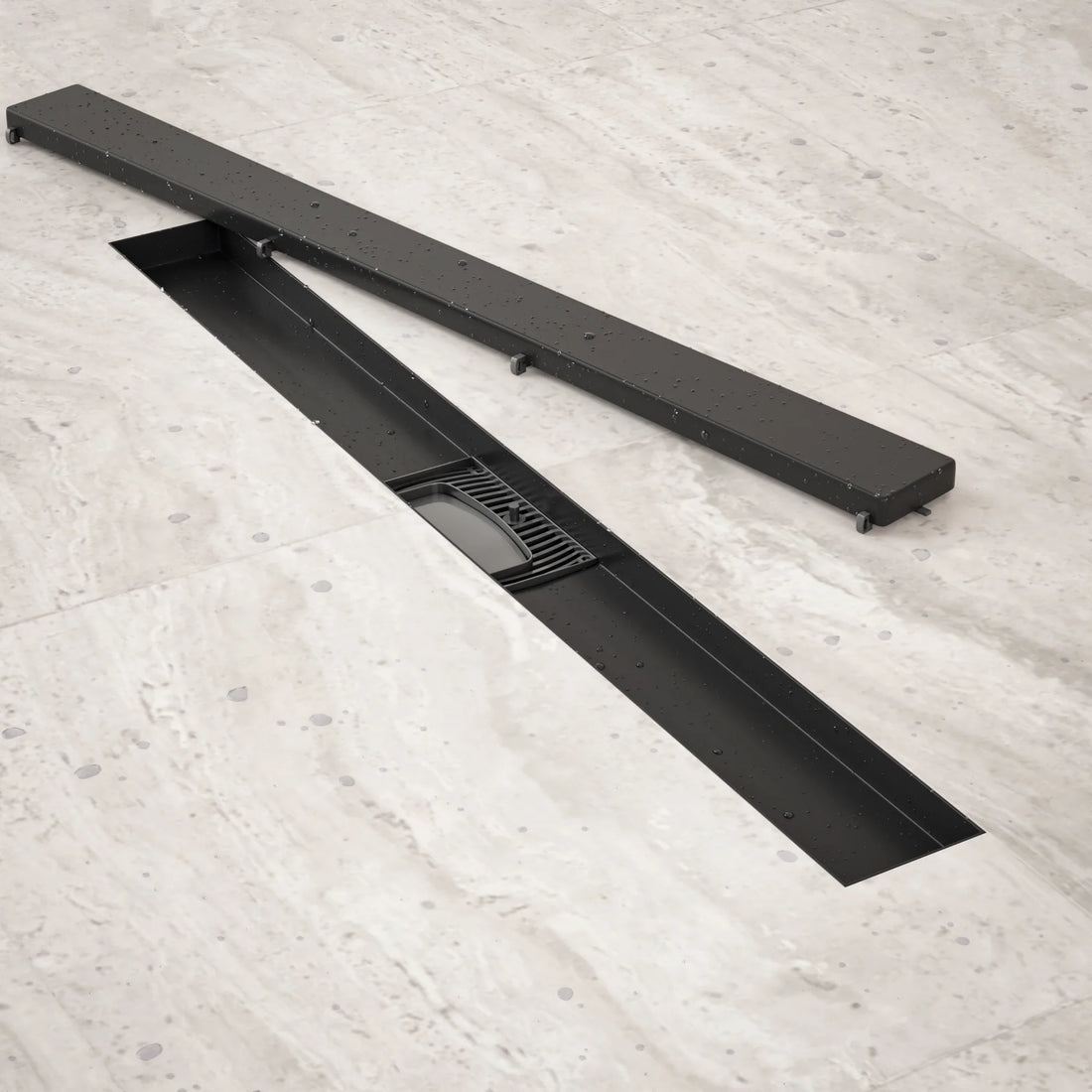 Douchegoot - 70cm - Mat Zwart - Tegelrooster - RVS - Met Flens