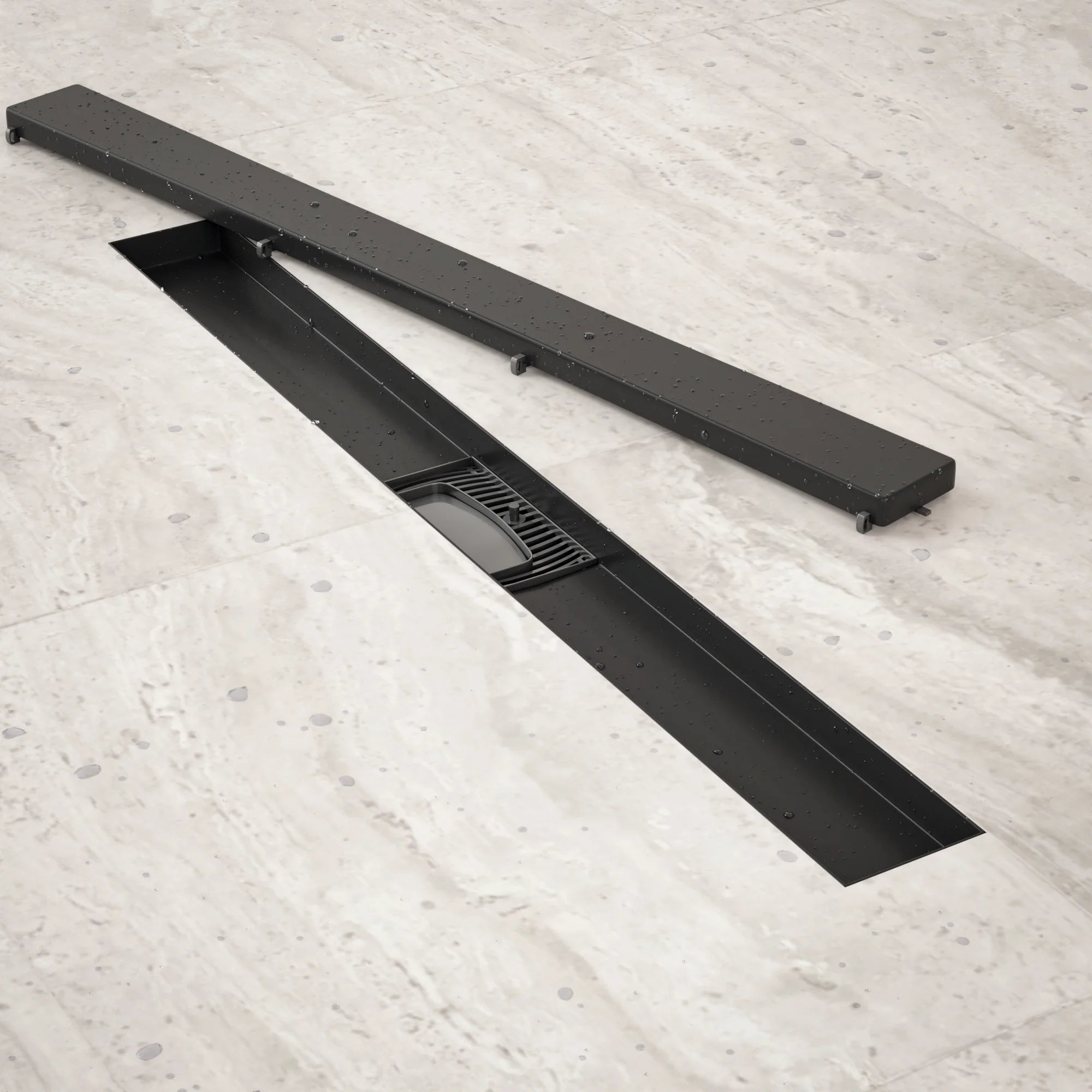 Douchegoot - 70cm - Mat Zwart - Tegelrooster - RVS - Met Flens