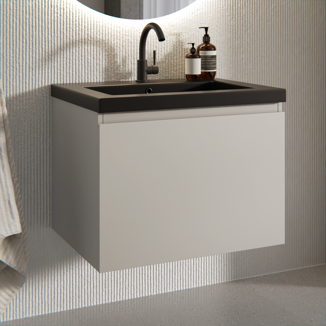 Badkamermeubel Vino - 60cm - Taupe - Wastafel Zwart