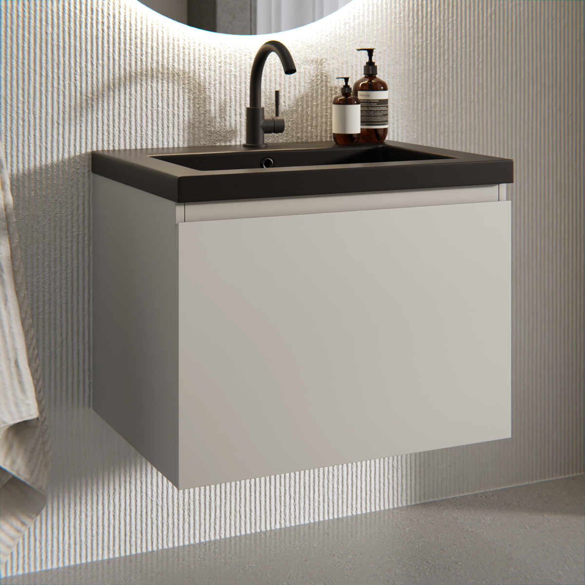 Badkamermeubel set Karo - 60cm - Taupe - Wastafel Zwart