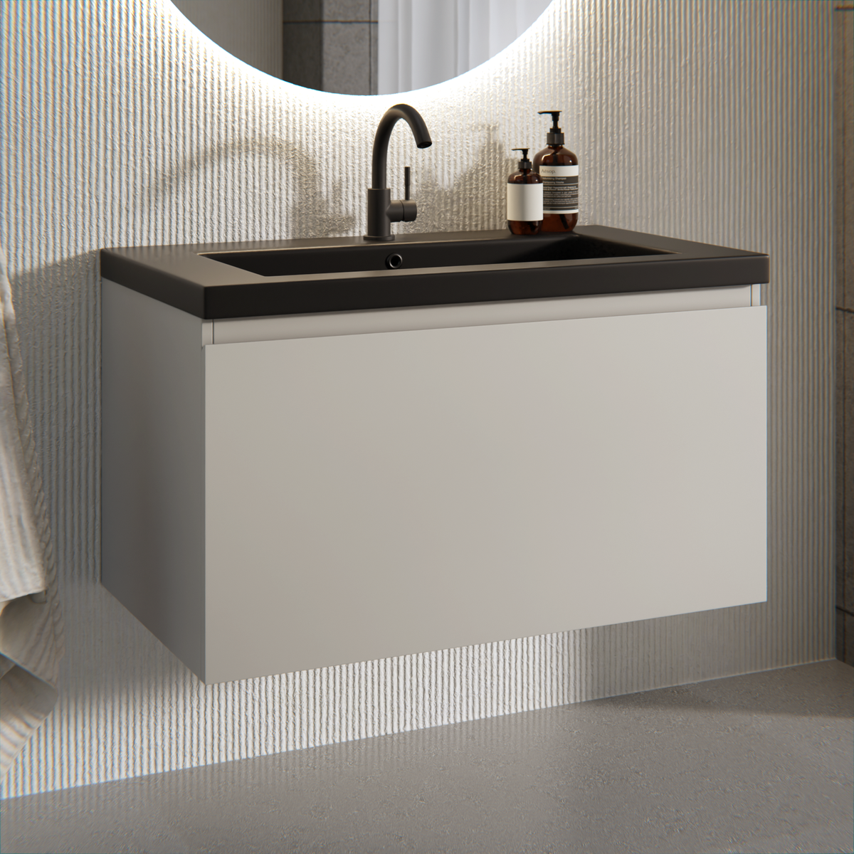 Badkamermeubelset Sova - 80cm - Taupe - Wastafel Zwart