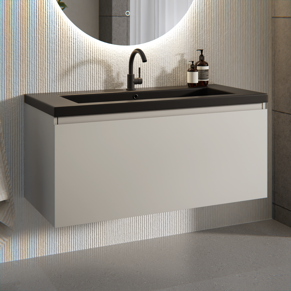 Badkamermeubel Indy - 100cm - Taupe - Wastafel Zwart