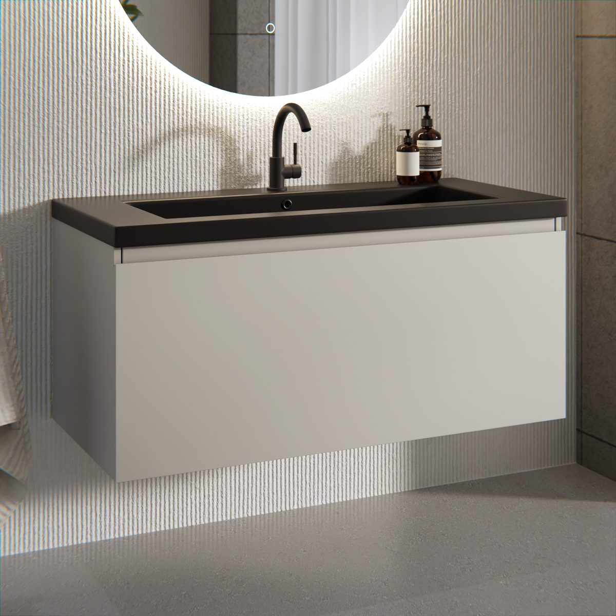 Badkamermeubelset Sena - 100cm - Taupe - Wastafel Zwart