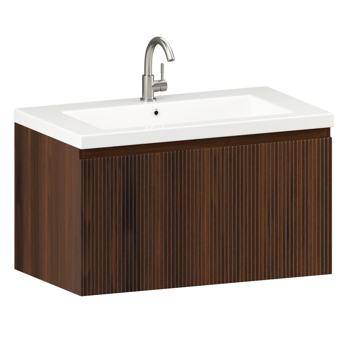 Badkamermeubelset Sova - 80cm - Walnoot - Wastafel Wit