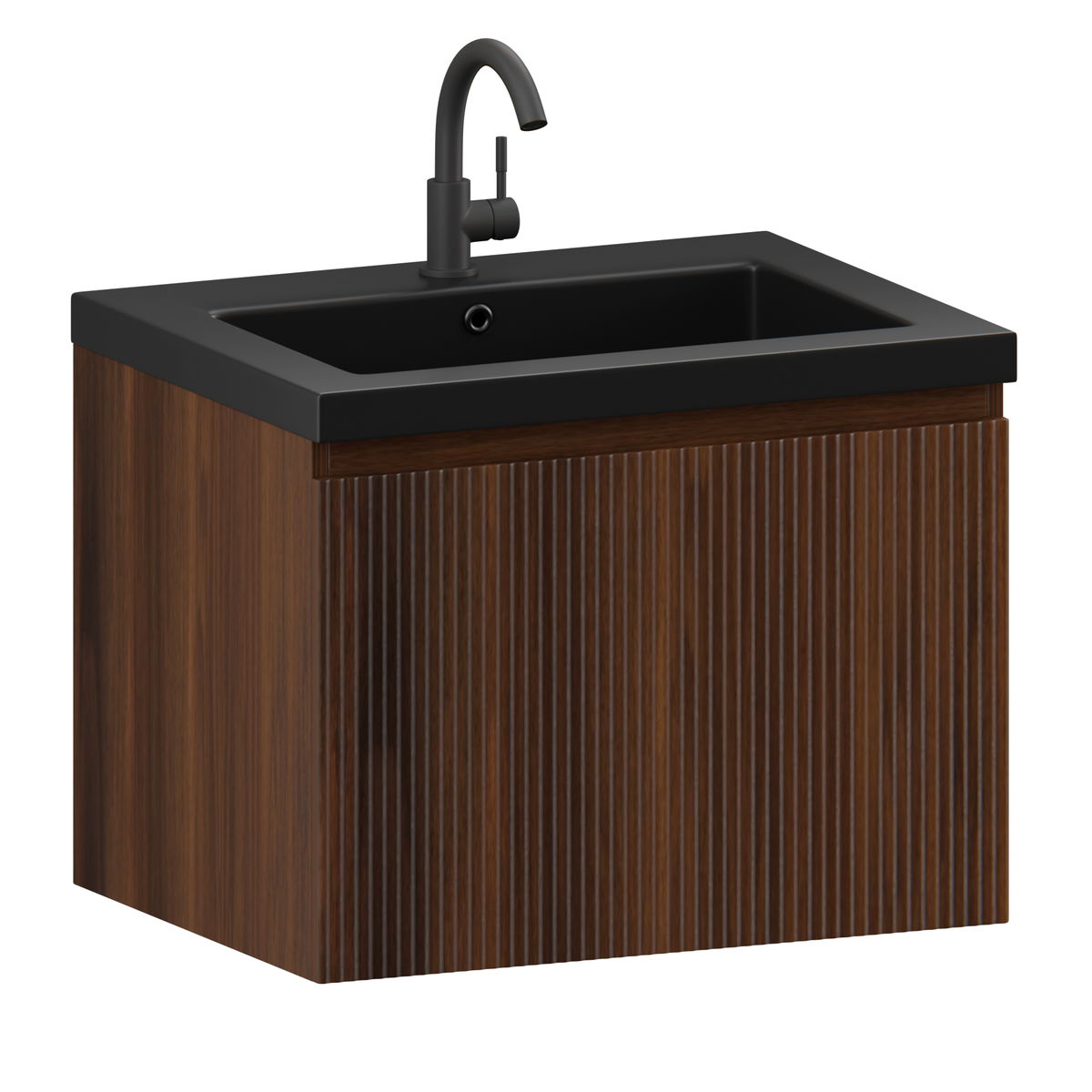 Badkamermeubel set Karo - 60cm - Okkernoot - Wastafel Zwart