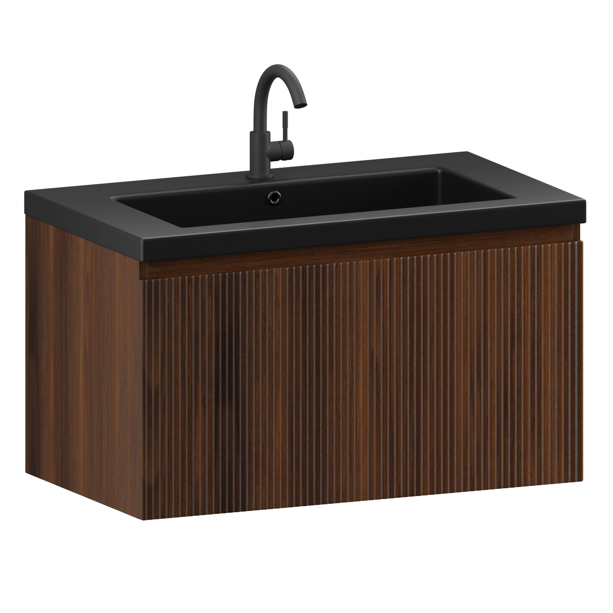Badkamermeubelset Sova - 80cm - Walnoot - Wastafel Zwart