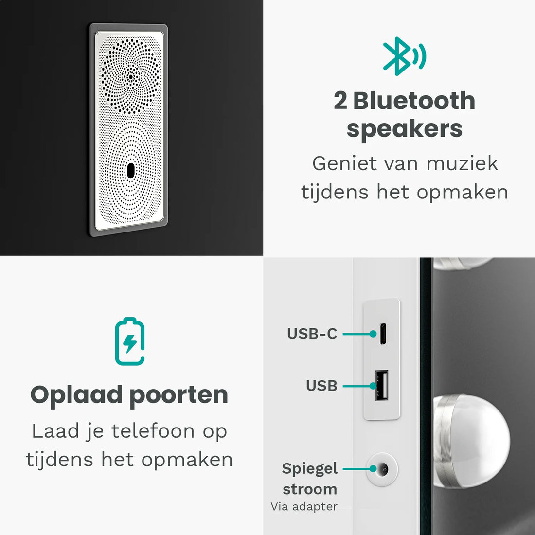 Hollywood Spiegel - Bluetooth Speakers - 80x60cm - Wit