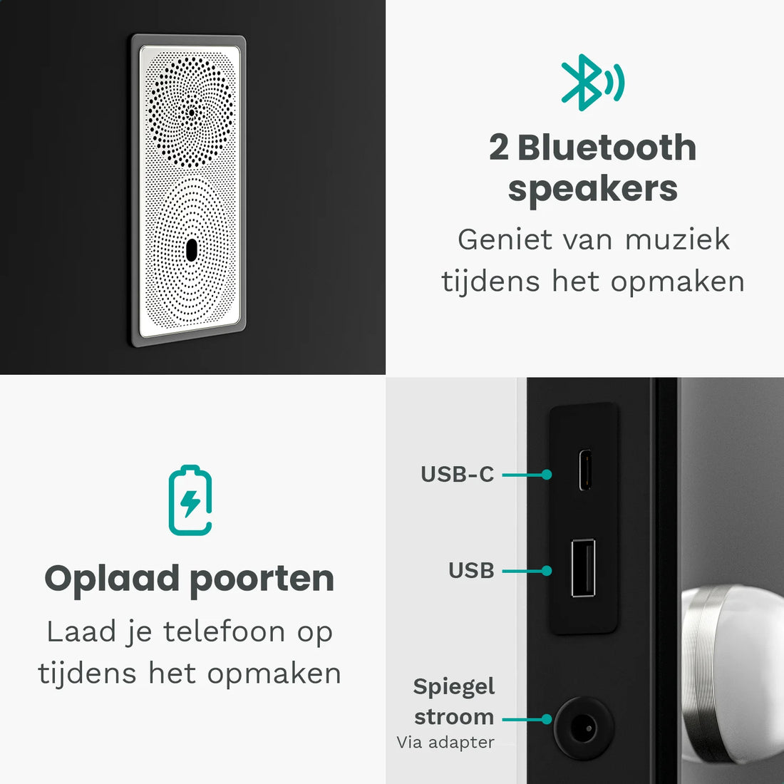 Hollywood Spiegel - Bluetooth Speakers - 80x60cm - Zwart