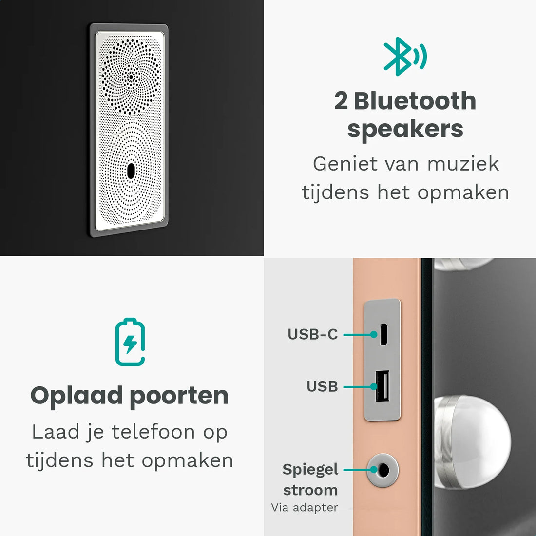 Hollywood Spiegel - Bluetooth Speakers - 80x60cm - Rosé Goud