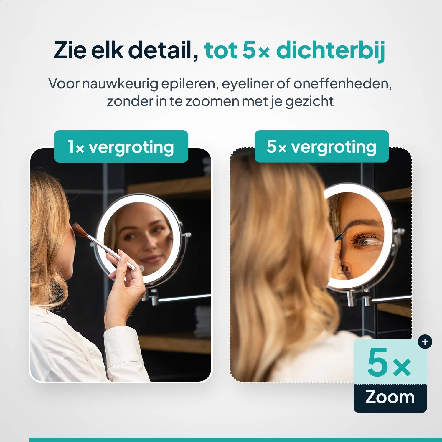 Make-Up Spiegel - Oplaadbaar - Chroom - 1-10x Vergroting