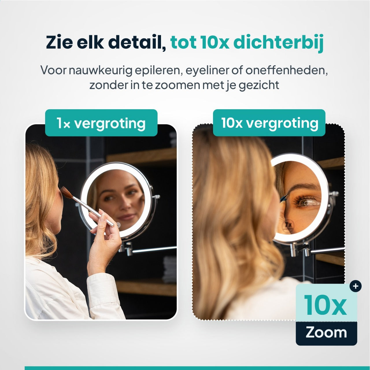 Make-up Spiegel met LED - verlichting - Oplaadbaar - 10x vergroting - Chroom
