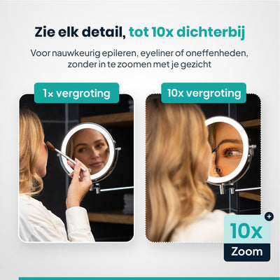 Make-up Spiegel met LED - verlichting - Oplaadbaar - 10x vergroting - Chroom - second image