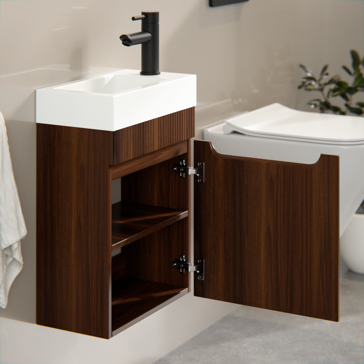 Toiletkastset Vivo - 40cm - Walnoot - Wastafel Wit