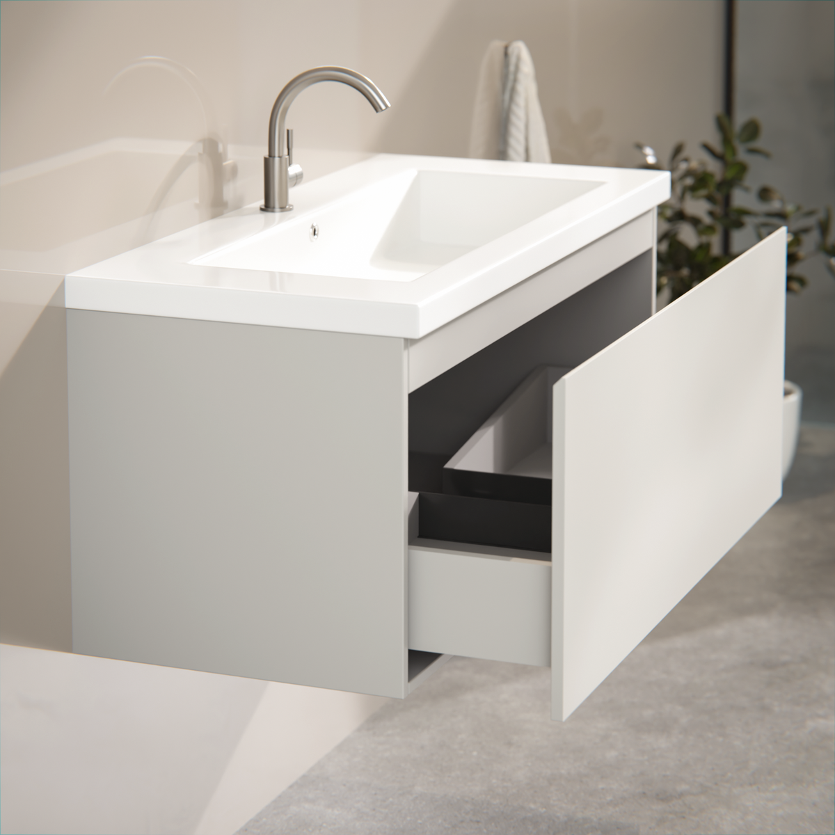 Badkamermeubelset Sena - 100cm - Taupe - Wastafel Wit