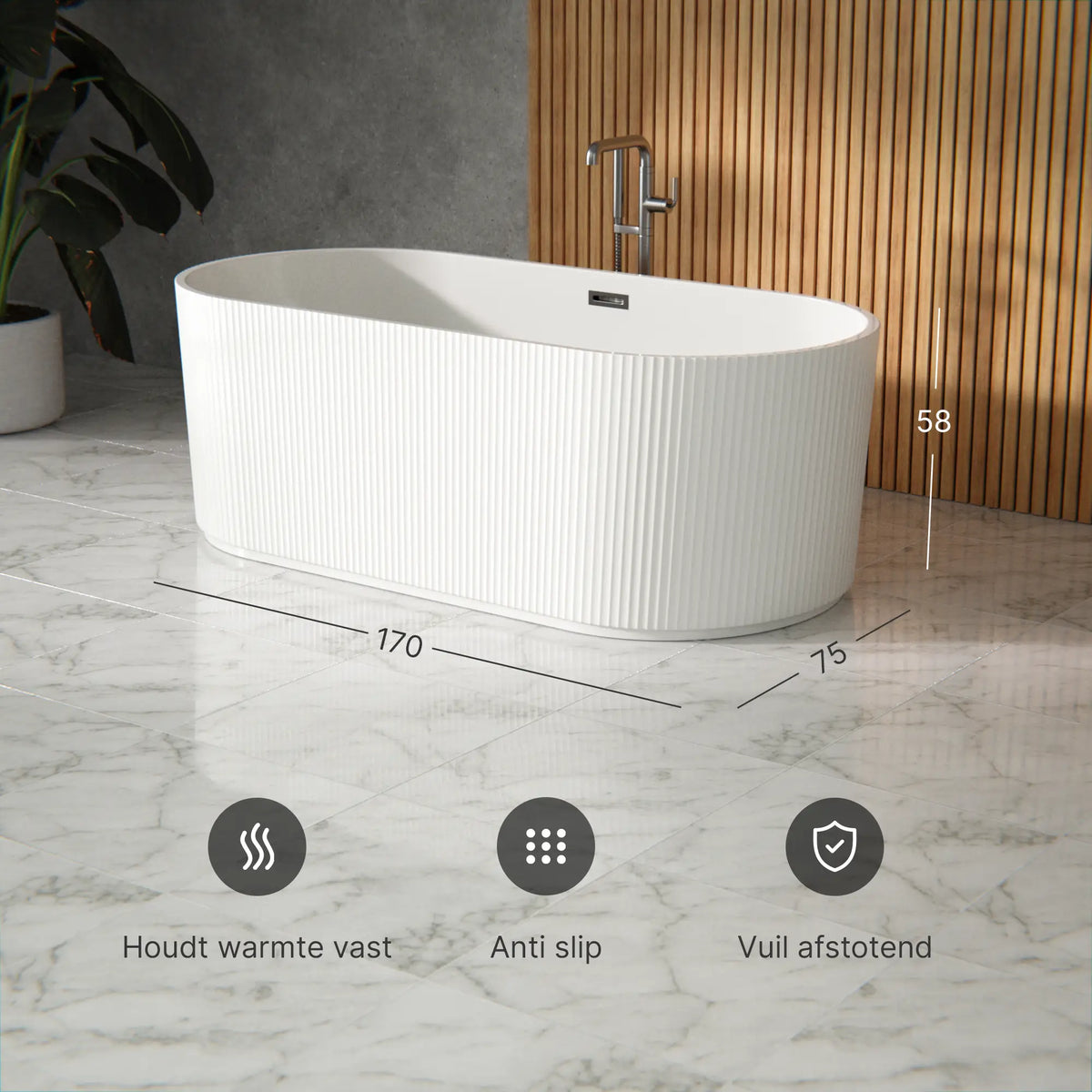 Badkamerbadkuip - 170x75x58cm - Wit - H5250-WHITE