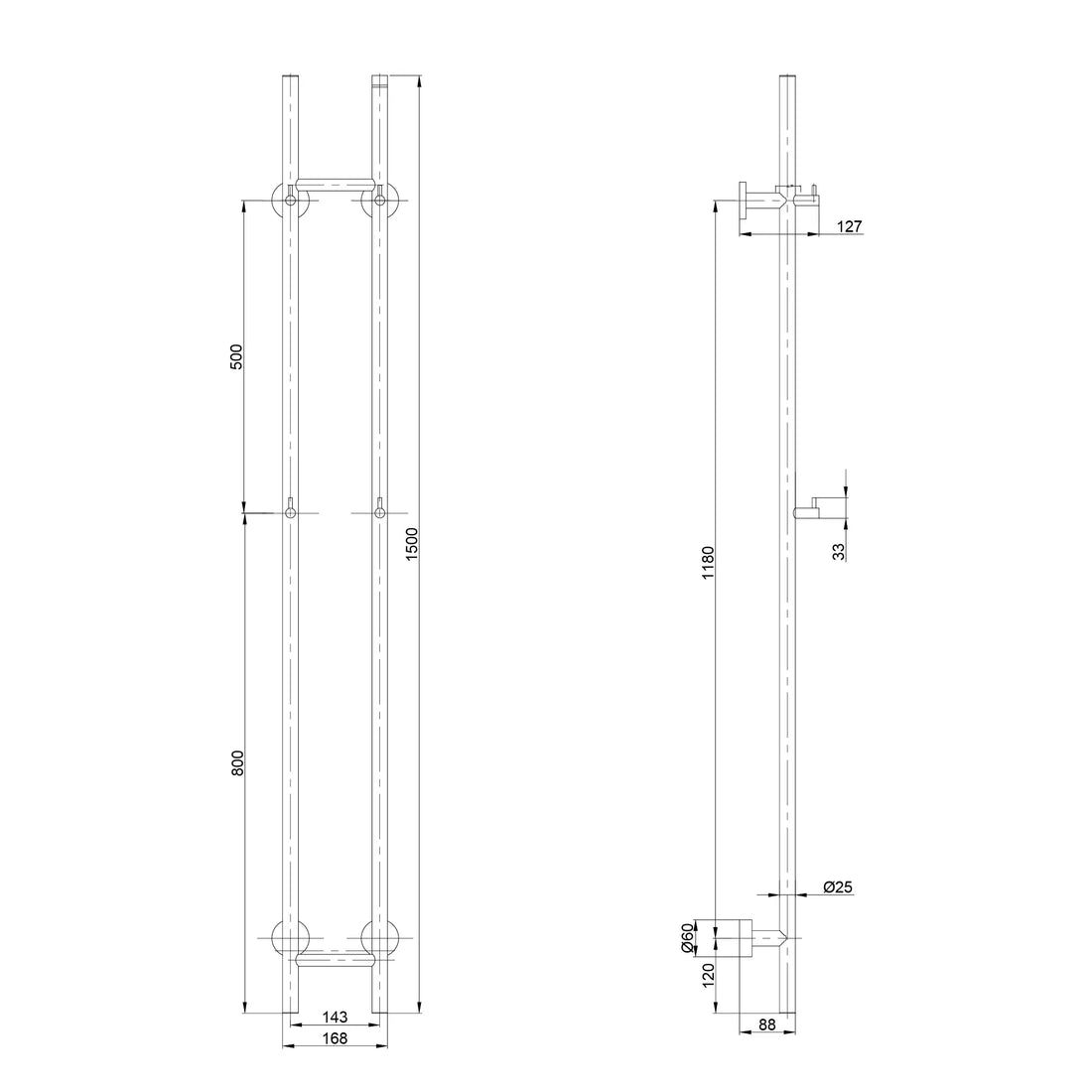Elektrische Staafhanddoekradiator Dubbel - 70 Watt - 150x16.8 cm - Goud