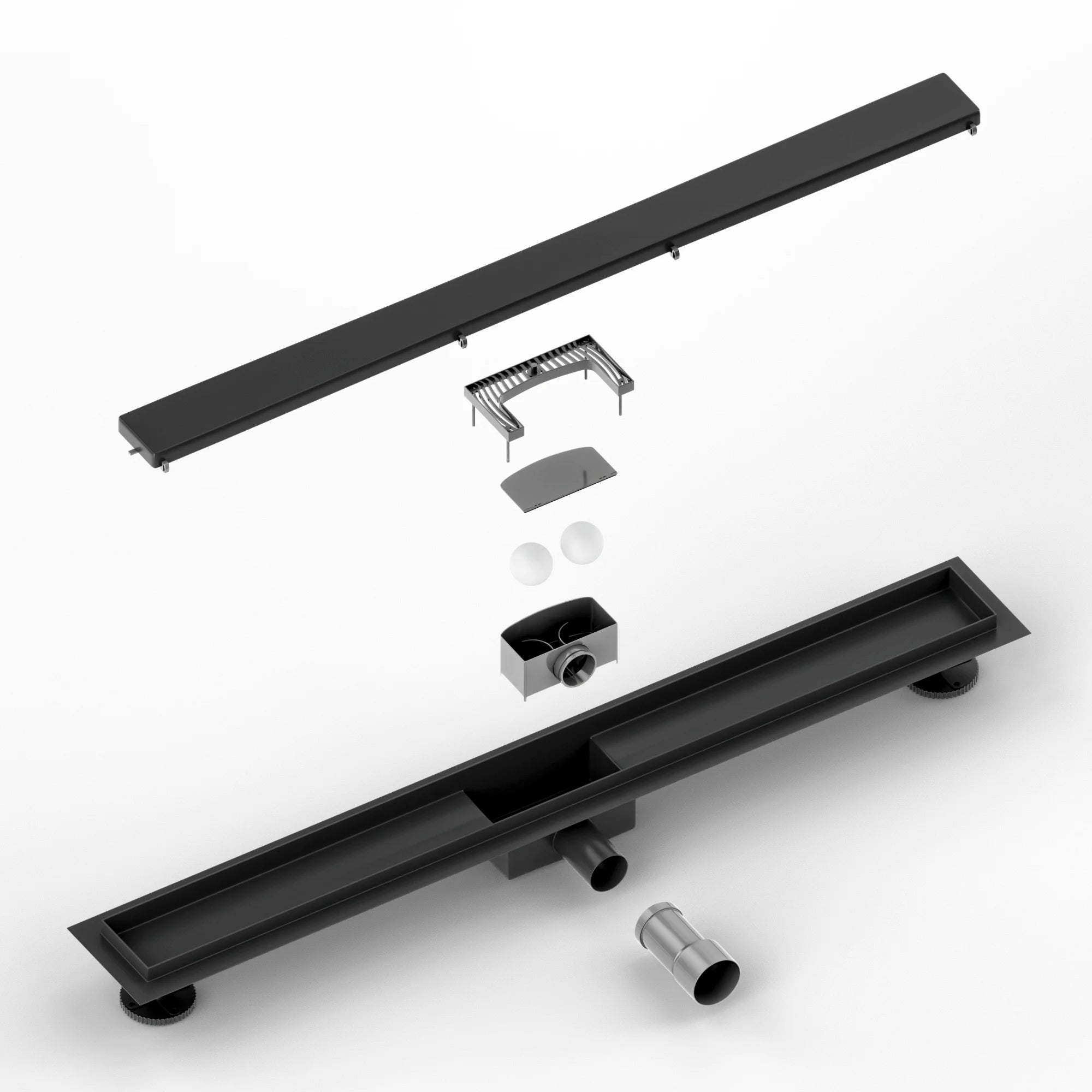 Douchegoot - 80cm - Mat Zwart - Tegelrooster - RVS - Met Flens