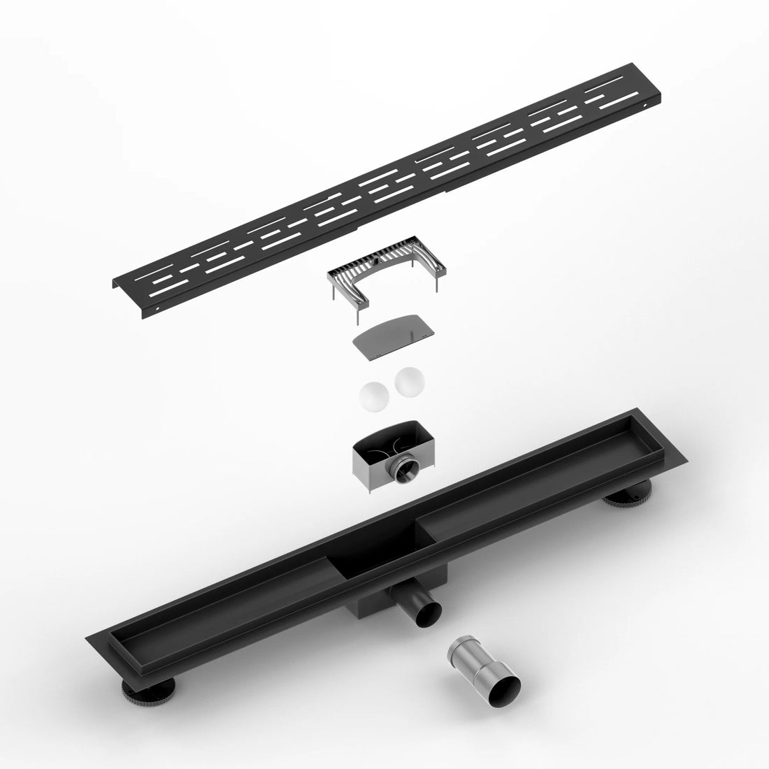 Douchegoot - 70cm - Mat Zwart - Standaard rooster - RVS - Met Flens