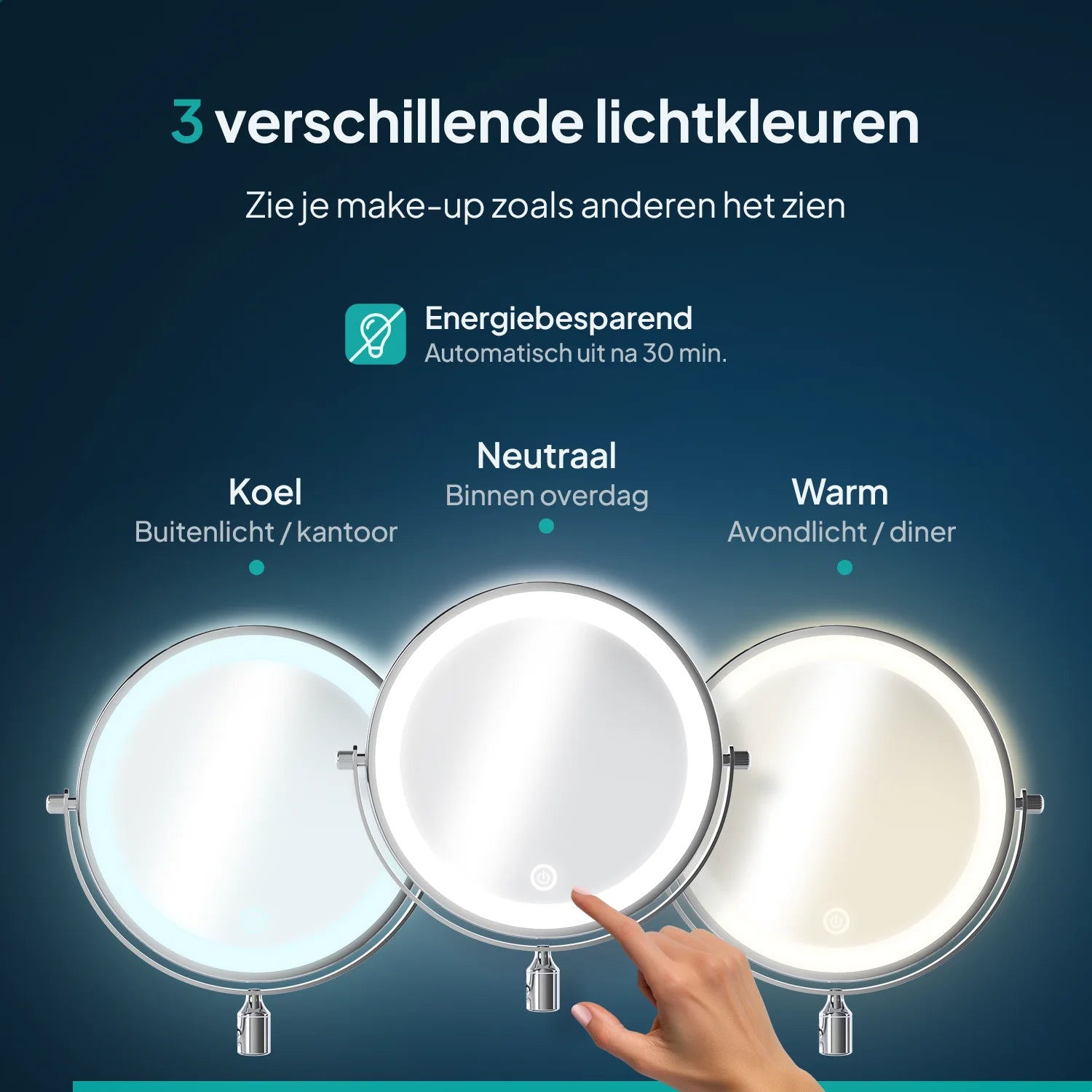 Make-Up Spiegel - Oplaadbaar - Chroom - 1-10x Vergroting