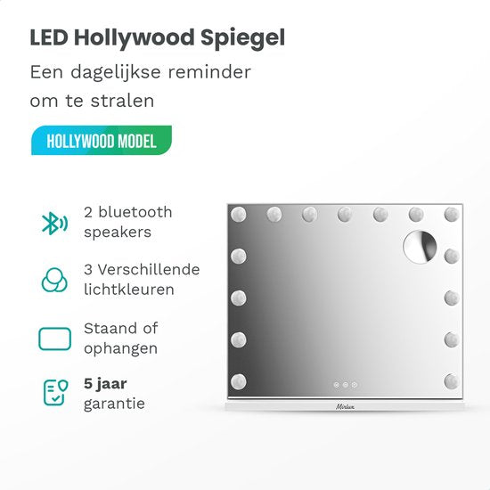 Hollywood Spiegel - Bluetooth Speakers 58x48cm - Wit - PRE-ORDER