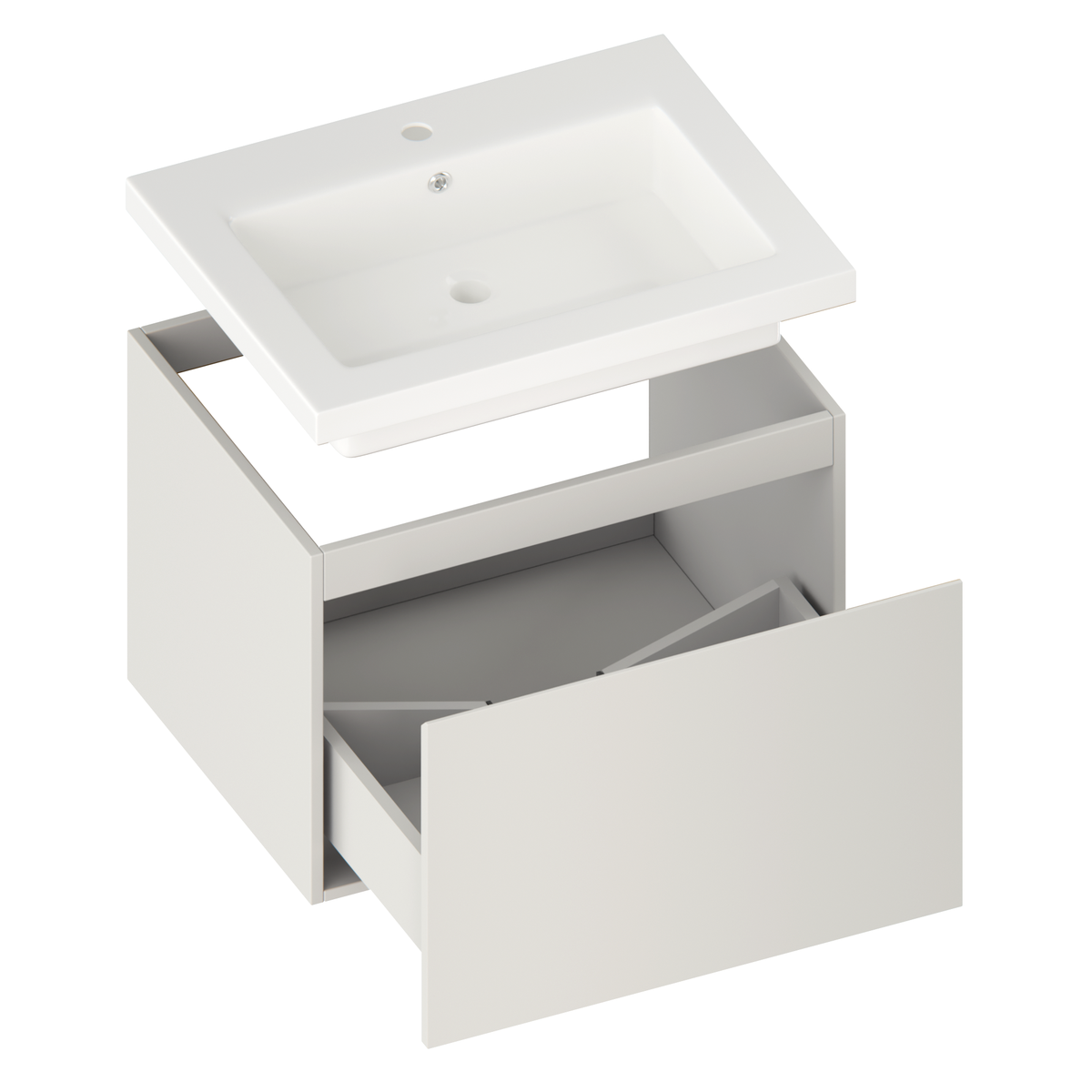 Badkamermeubel set Karo - 60cm - Taupe - Wastafel Wit