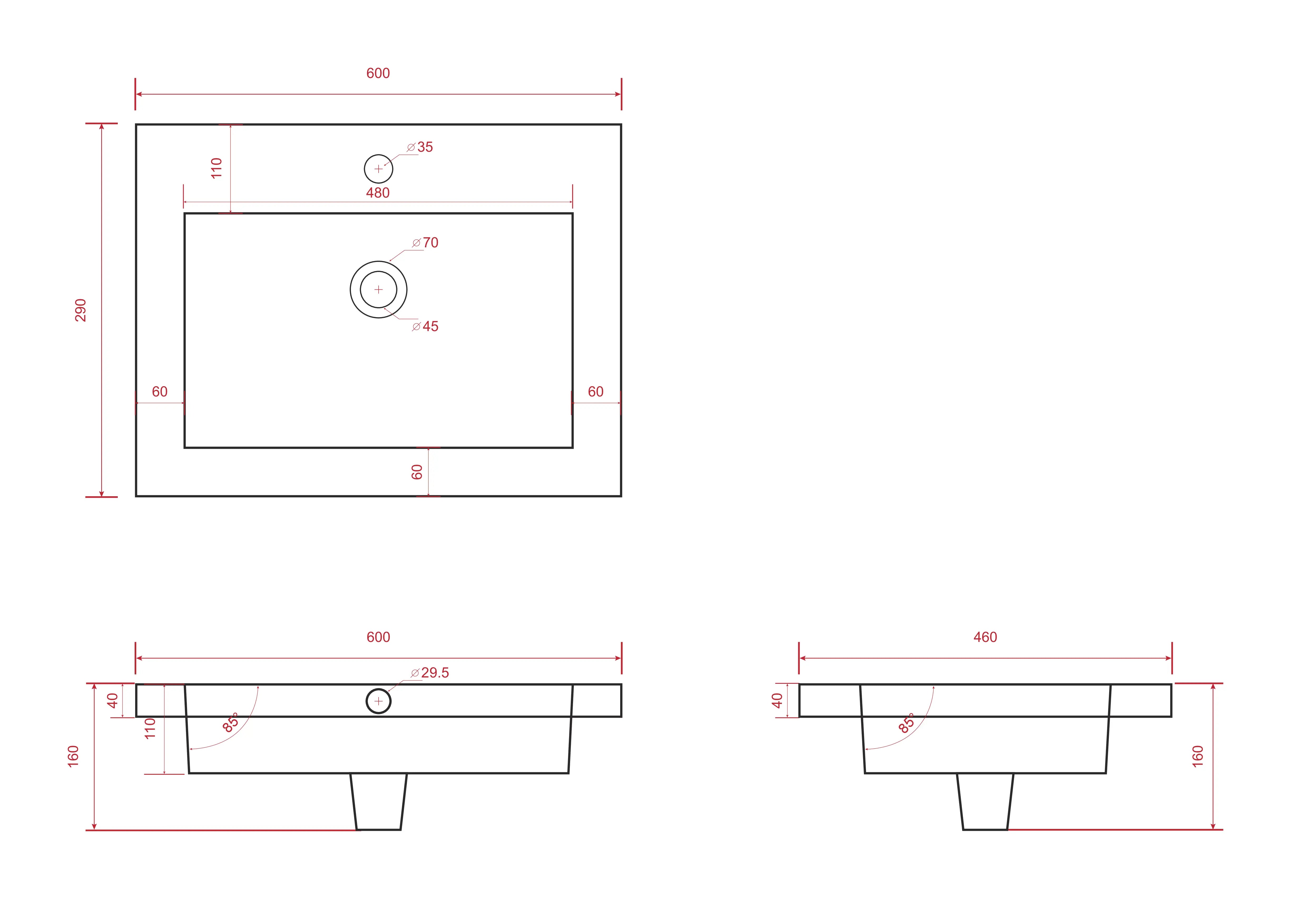 Badkamermeubel Karo - 60cm - Zwart Eiken - Wastafel Wit - PRE-ORDER