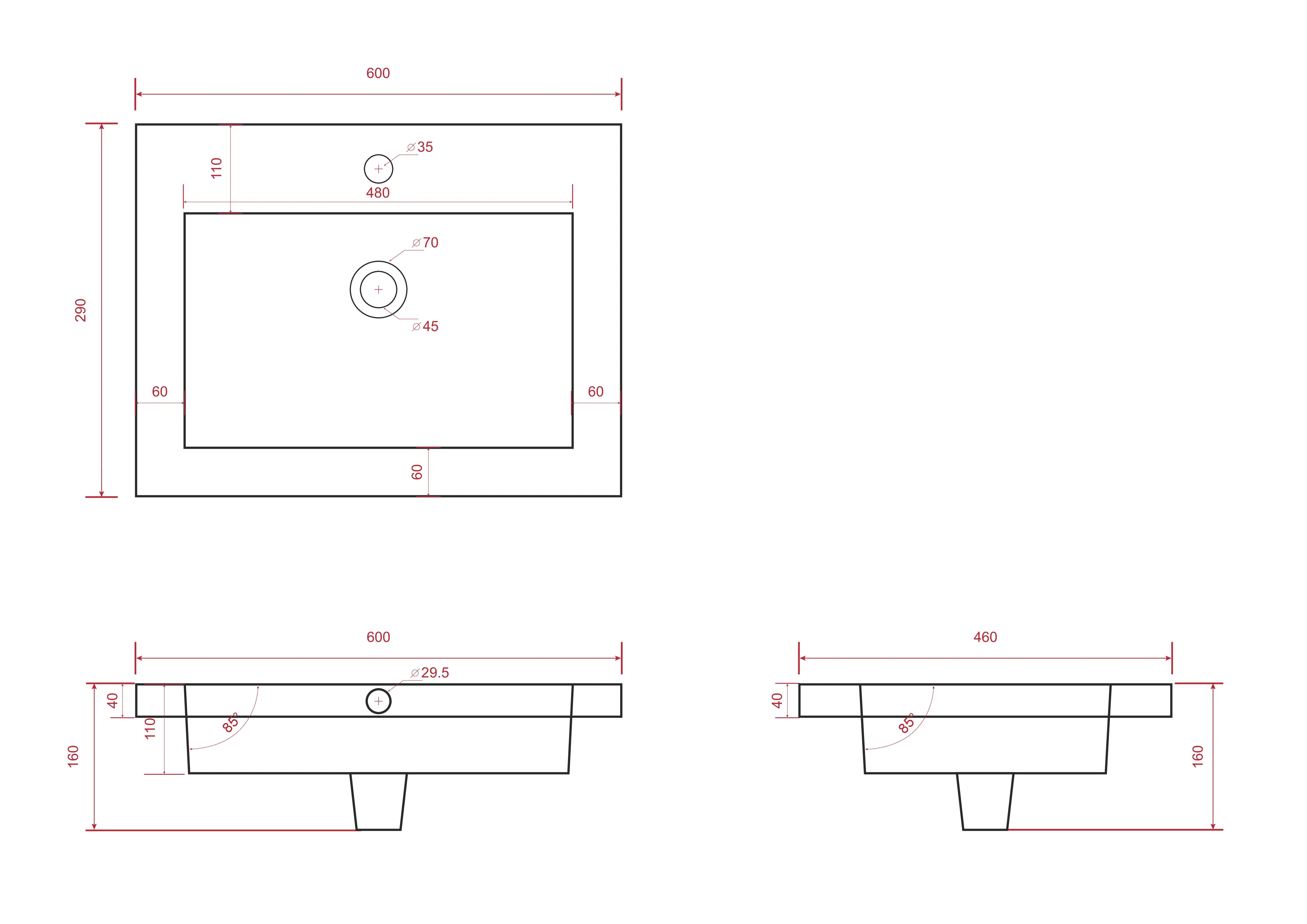 Badkamermeubel set Valento - 60cm - Warm Eiken - Wastafel Wit