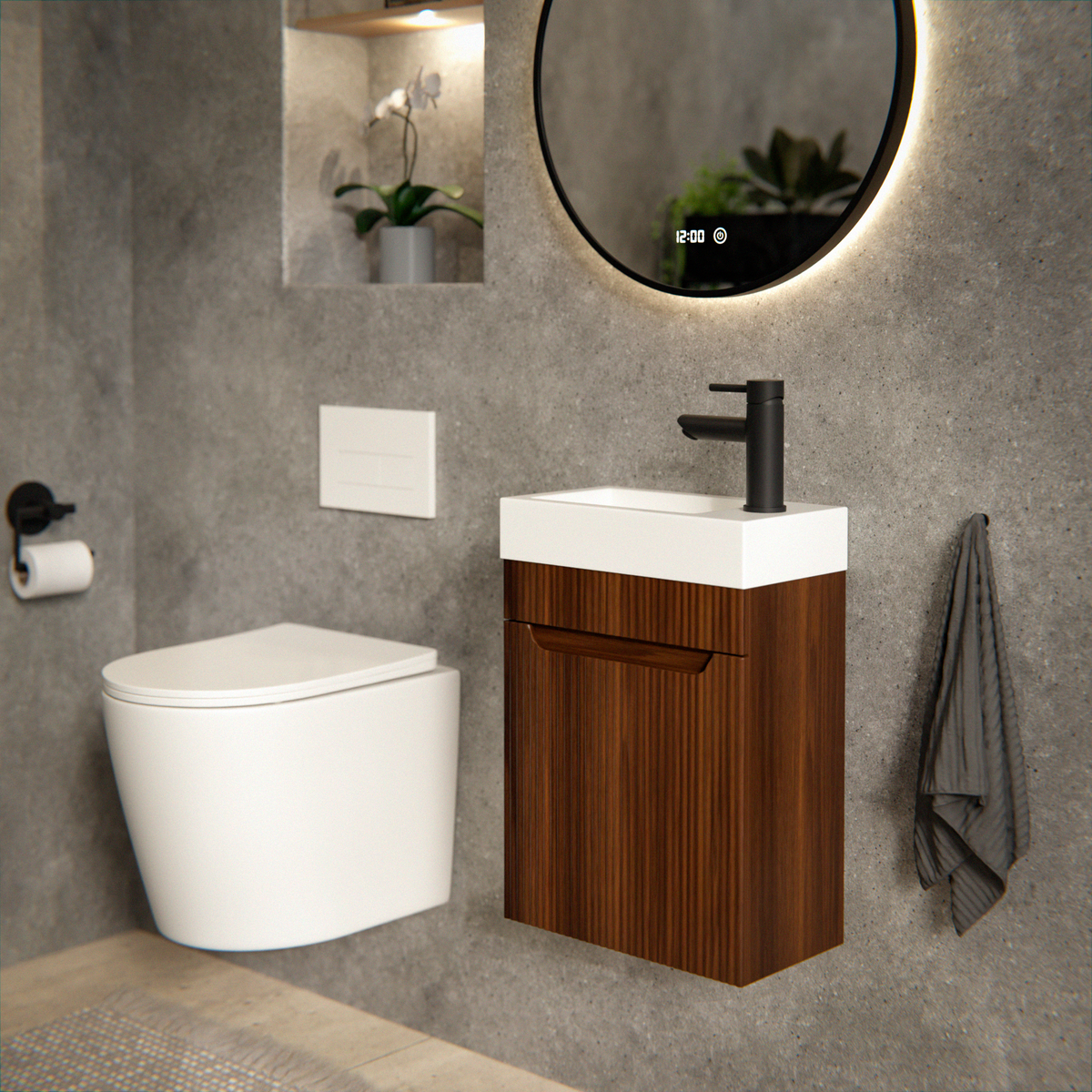 Toiletkastset Vivo - 40cm - Walnoot - Wastafel Wit