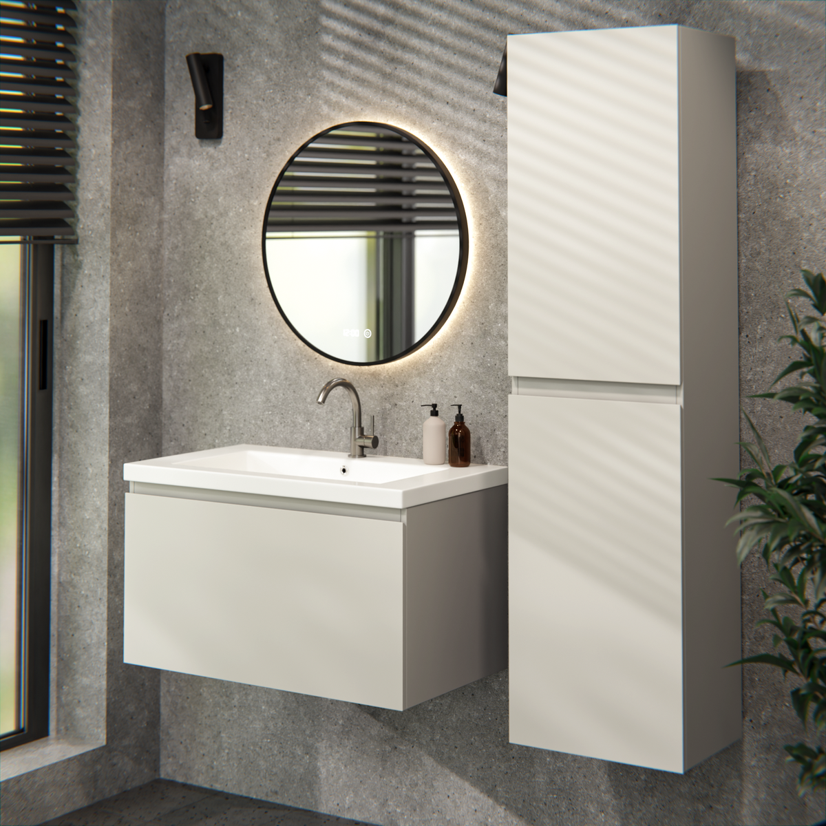 Badkamermeubelset Sova - 80cm - Taupe - Wastafel Wit