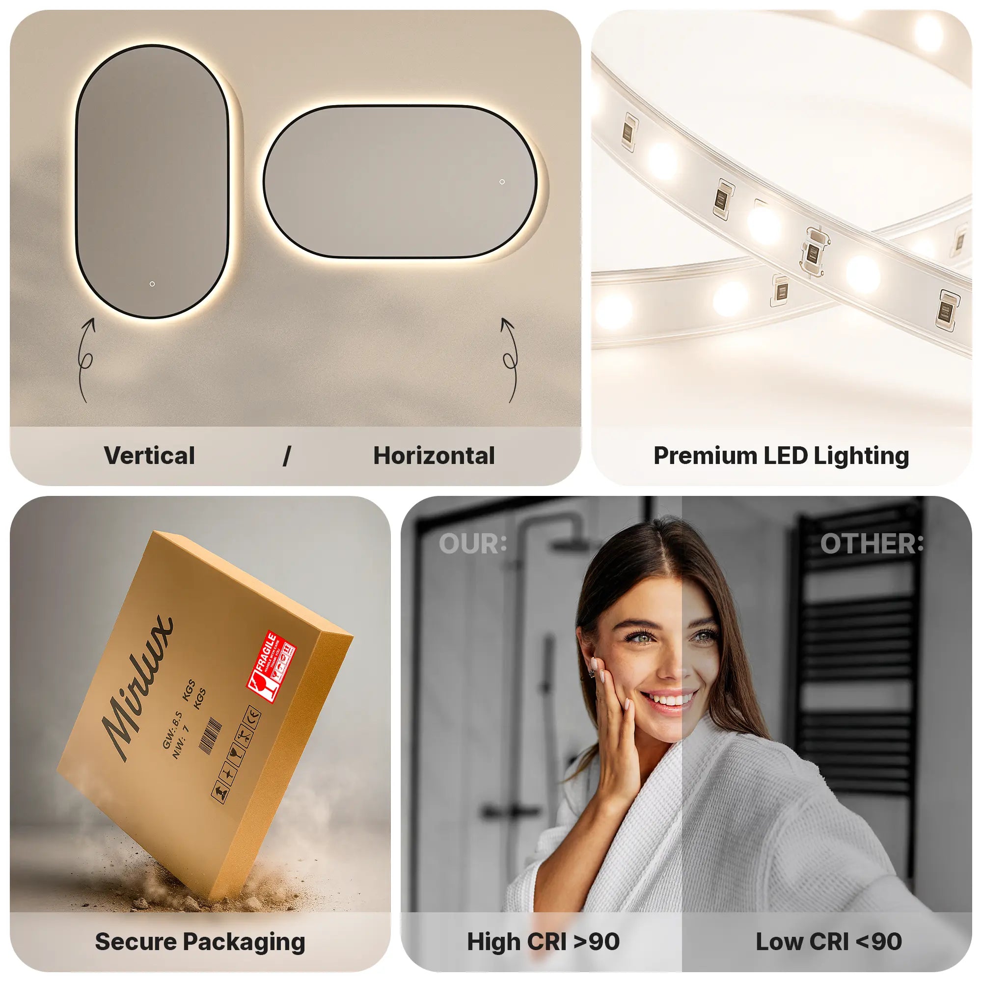 Badkamerspiegel - 100x50cm Ovaal - Zwart Frame