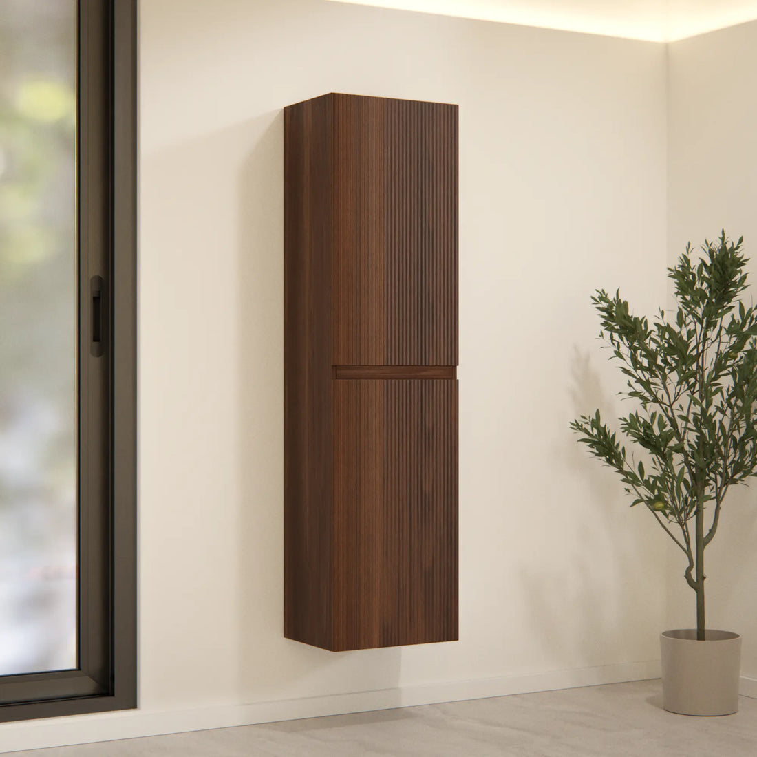 Kolomkast Ruvo  Japandi - 150cm - Walnoot met ribbel